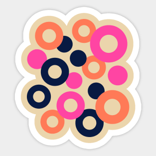 DROPS Polka Dots Rings Geometric Mid-Century Abstract in Retro Midnight Blue Orange Fuchsia Hot Pink - UnBlink Studio by Jackie Tahara Sticker